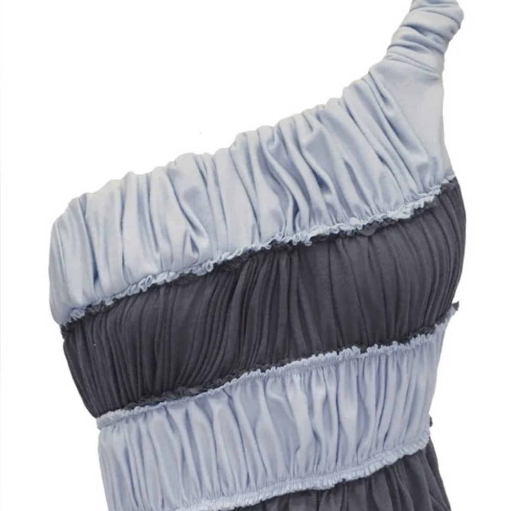 Blue and Gray Zemeta One-Shoulder Top - NWT